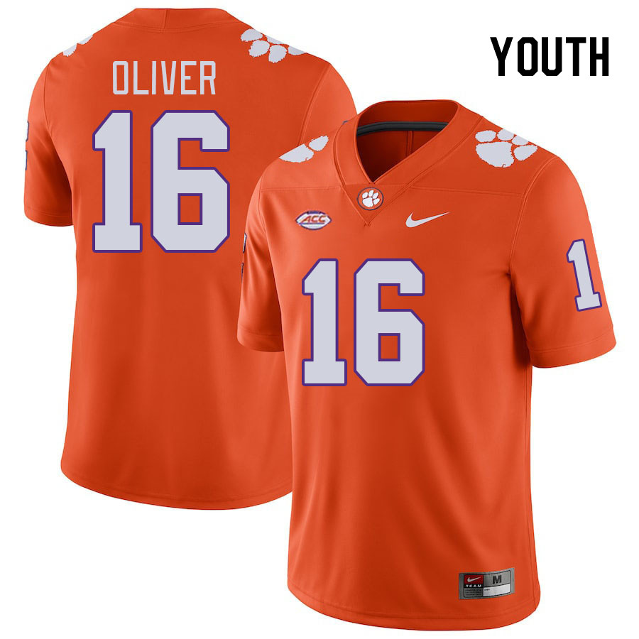 Youth Clemson Tigers Myles Oliver #16 College Orange NCAA Authentic Football Stitched Jersey 23MO30WA
